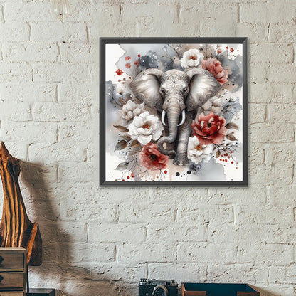 Red And White Peony Elephant - Full Round Drill Diamond Painting 40*40CM