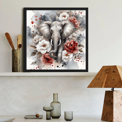 Red And White Peony Elephant - Full Round Drill Diamond Painting 40*40CM