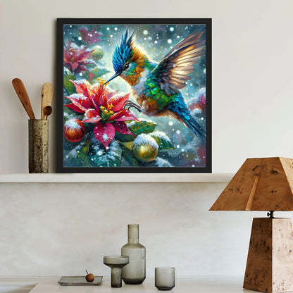 Poinsettia Hummingbird - Full Round Drill Diamond Painting 40*40CM