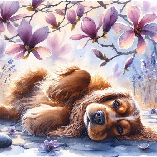 Magnolia Cocker Spaniel - Full Round Drill Diamond Painting 40*40CM