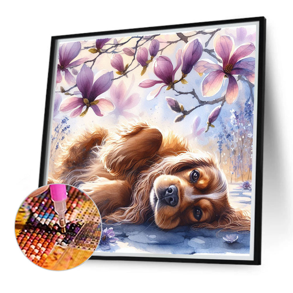 Magnolia Cocker Spaniel - Full Round Drill Diamond Painting 40*40CM