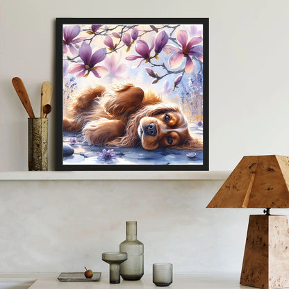 Magnolia Cocker Spaniel - Full Round Drill Diamond Painting 40*40CM