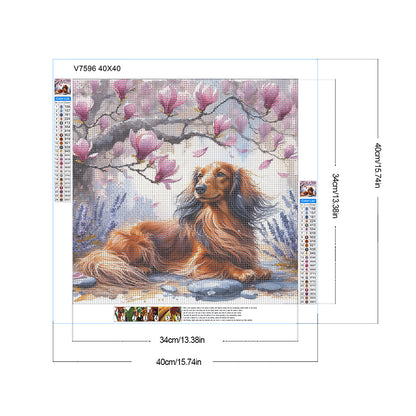 Magnolia Dachshund - Full Round Drill Diamond Painting 40*40CM