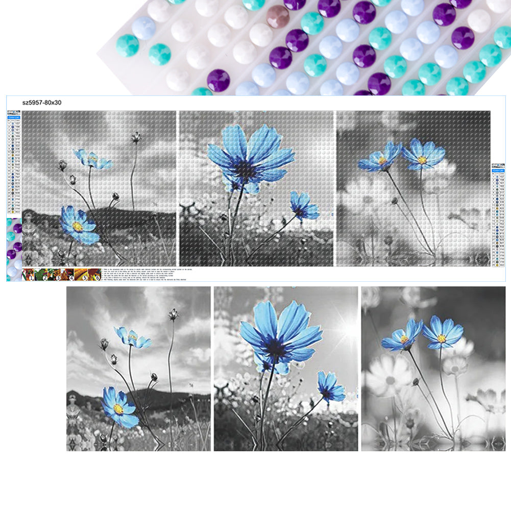 Blue Flower - Full Round Drill Diamond Painting 80*30CM