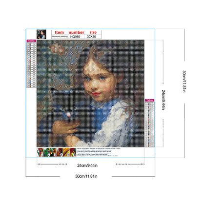 Oil Painting Girl Black Cat - Full Round Drill Diamond Painting 30*30CM