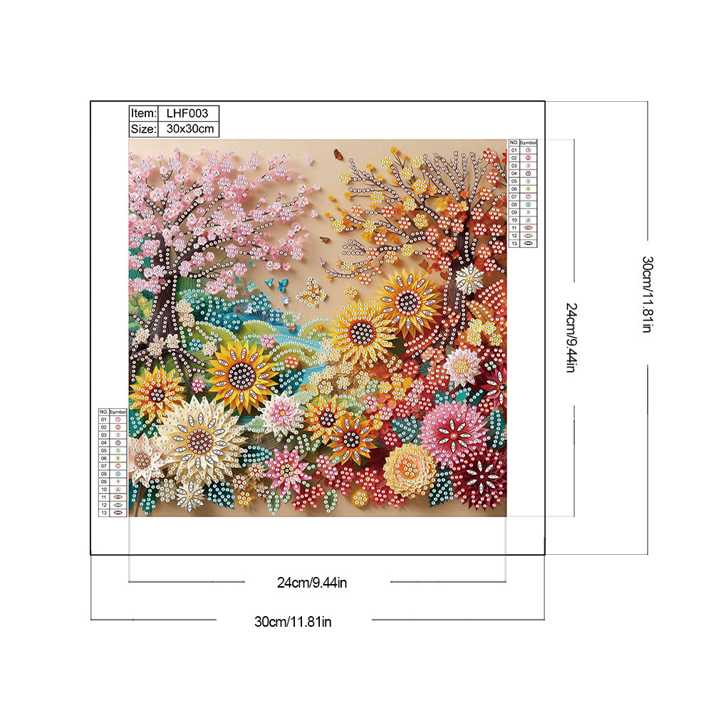 Paper-Cut Style Spring And Autumn Flowers - Partial Special-Shaped Drill Diamond Painting 30*30CM