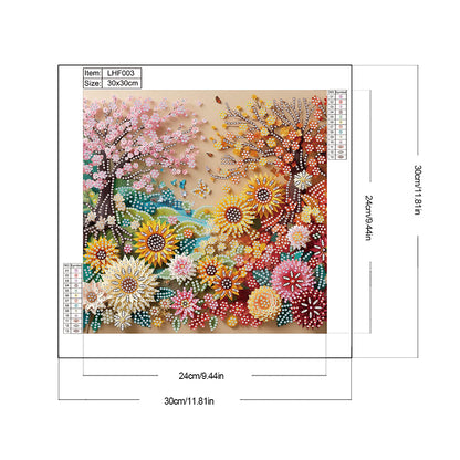 Paper-Cut Style Spring And Autumn Flowers - Partial Special-Shaped Drill Diamond Painting 30*30CM