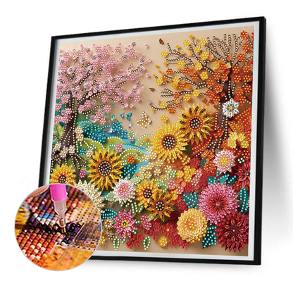 Paper-Cut Style Spring And Autumn Flowers - Partial Special-Shaped Drill Diamond Painting 30*30CM