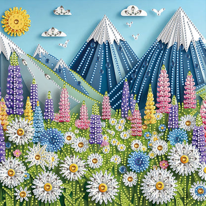 Paper Cut Wind Daisy Snow Mountain - Partial Special-Shaped Drill Diamond Painting 30*30CM