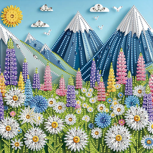 Paper Cut Wind Daisy Snow Mountain - Partial Special-Shaped Drill Diamond Painting 30*30CM