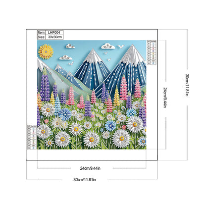 Paper Cut Wind Daisy Snow Mountain - Partial Special-Shaped Drill Diamond Painting 30*30CM