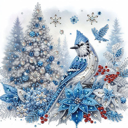 Christmas Tree Blue Tit - Partial Special-Shaped Drill Diamond Painting 30*30CM