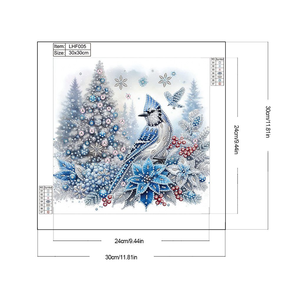 Christmas Tree Blue Tit - Partial Special-Shaped Drill Diamond Painting 30*30CM