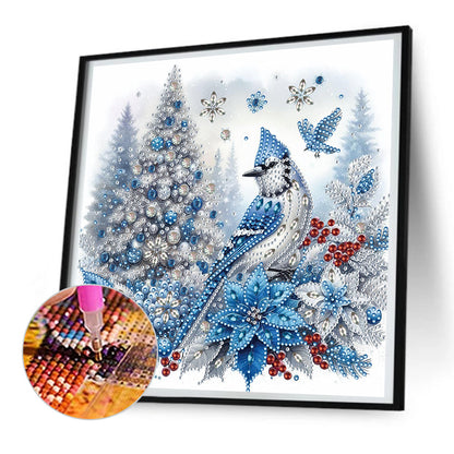 Christmas Tree Blue Tit - Partial Special-Shaped Drill Diamond Painting 30*30CM