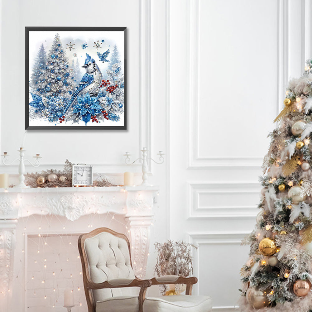 Christmas Tree Blue Tit - Partial Special-Shaped Drill Diamond Painting 30*30CM