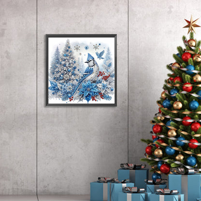 Christmas Tree Blue Tit - Partial Special-Shaped Drill Diamond Painting 30*30CM