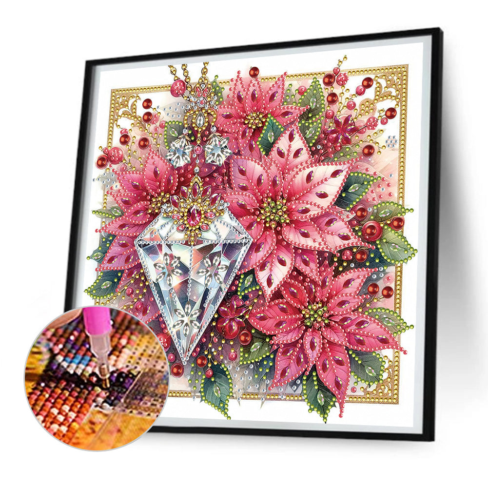 Crystal Poinsettia - Partial Special-Shaped Drill Diamond Painting 30*30CM