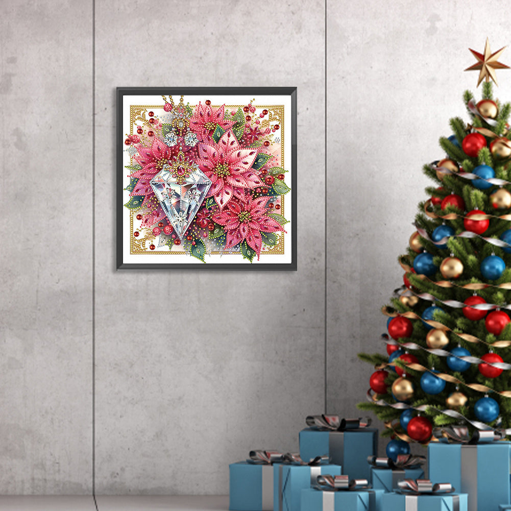 Crystal Poinsettia - Partial Special-Shaped Drill Diamond Painting 30*30CM