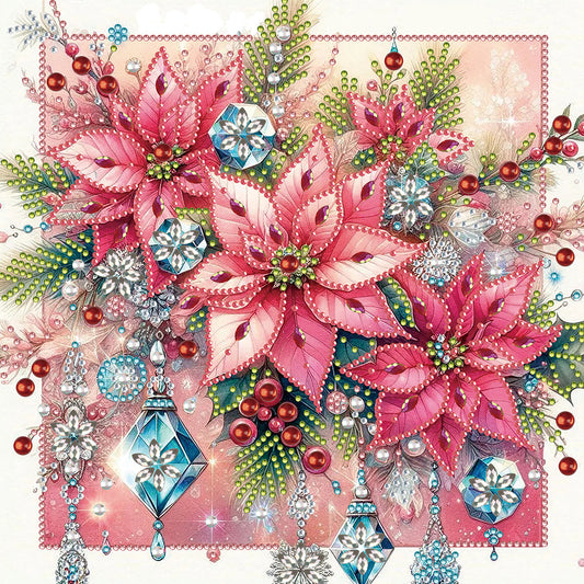 Blue Crystal Poinsettia - Partial Special-Shaped Drill Diamond Painting 30*30CM