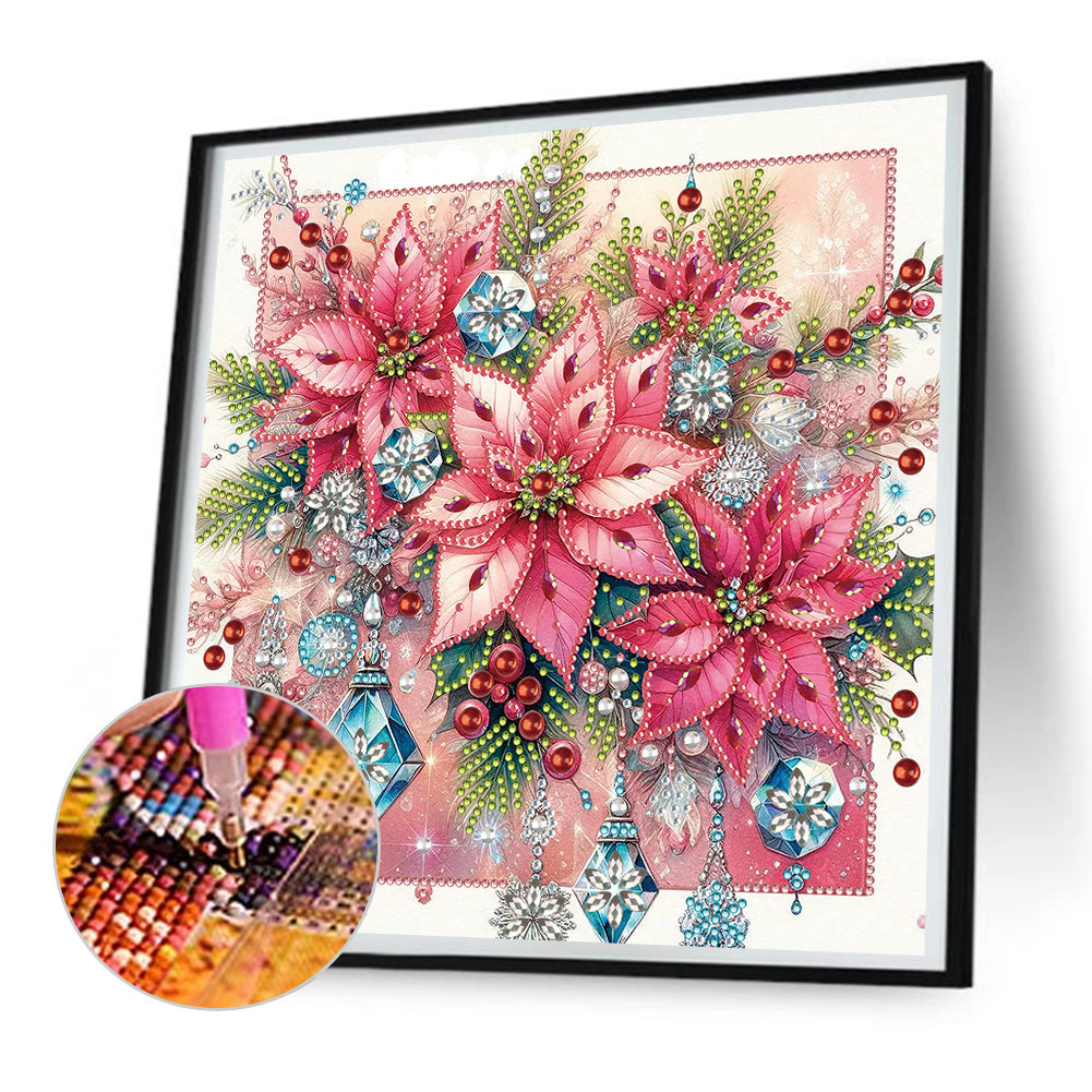 Blue Crystal Poinsettia - Partial Special-Shaped Drill Diamond Painting 30*30CM