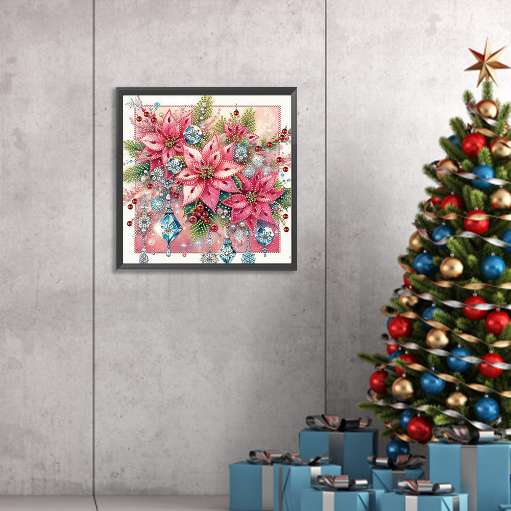 Blue Crystal Poinsettia - Partial Special-Shaped Drill Diamond Painting 30*30CM