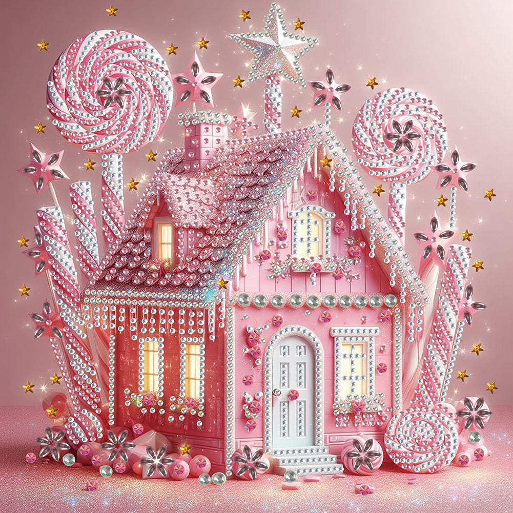 Pink Candy House - Partial Special-Shaped Drill Diamond Painting 30*30CM