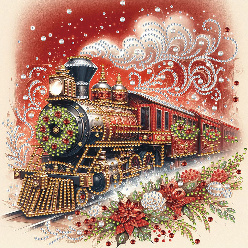 Red Train - Partial Special-Shaped Drill Diamond Painting 30*30CM