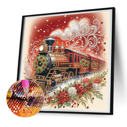 Red Train - Partial Special-Shaped Drill Diamond Painting 30*30CM