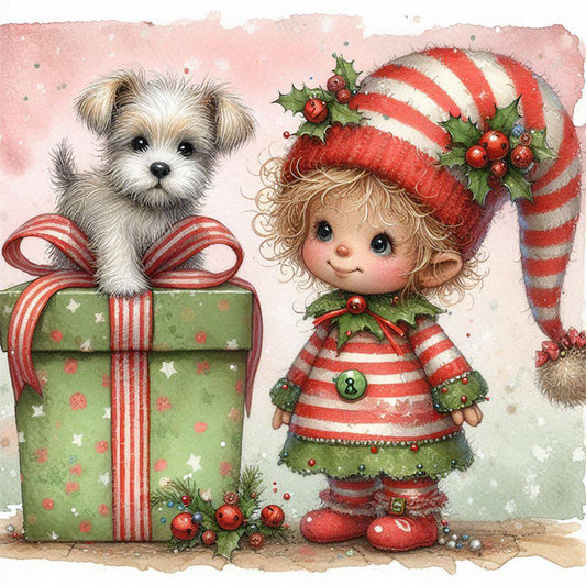 Christmas Girl And Dog - Full Round Drill Diamond Painting 30*30CM