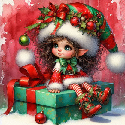 Christmas Curly Elf Girl - Full Round Drill Diamond Painting 30*30CM