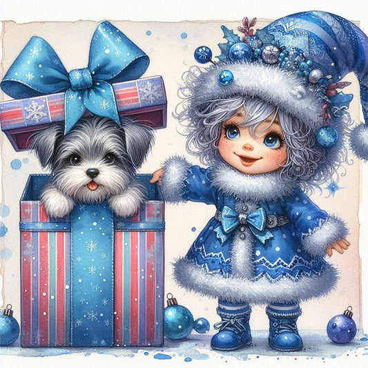 Christmas White-Haired Girl And Dog - Full Round Drill Diamond Painting 30*30CM