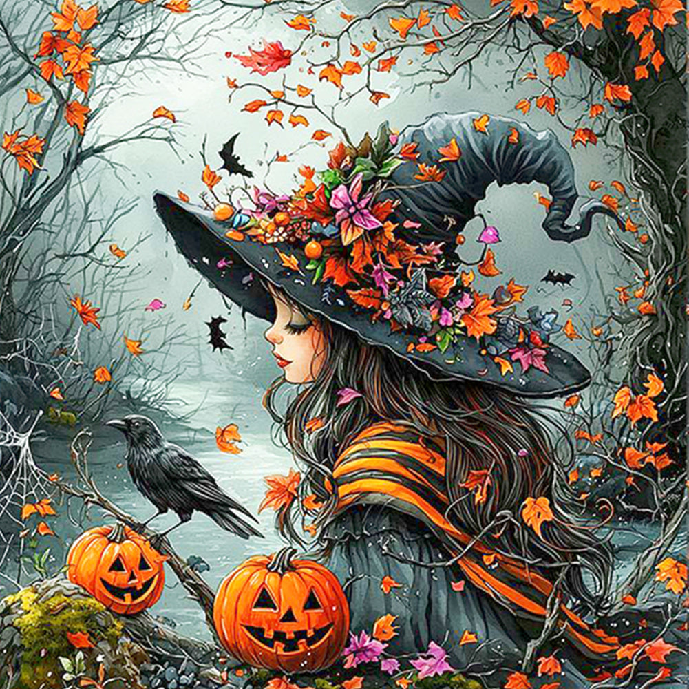 Autumn Witch - Full AB Round Drill Diamond Painting 40*40CM