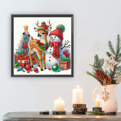 Christmas Elk And Snowman - Partial Special-Shaped Drill Diamond Painting 30*30CM