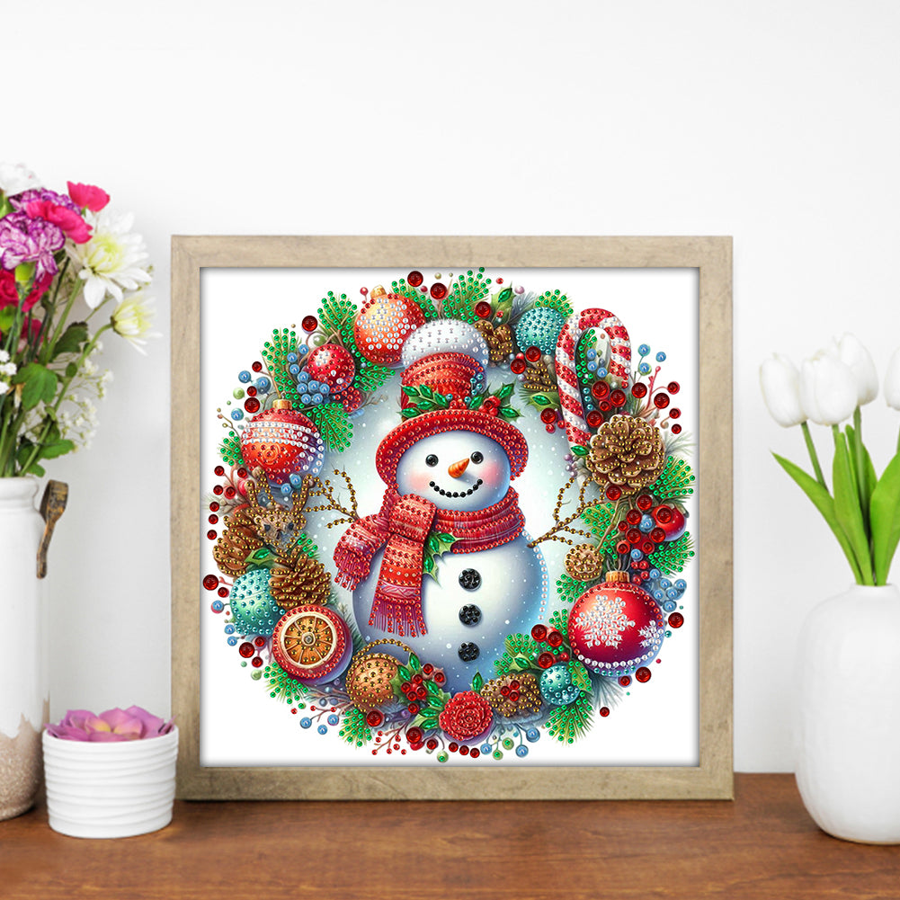 Christmas Snowman Wreath - Partial Special-Shaped Drill Diamond Painting 30*30CM