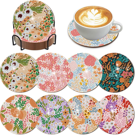 8Pcs Wooden Leaves Diamond Art Coasters 5D DIY Coaster Diamond Dot Kits