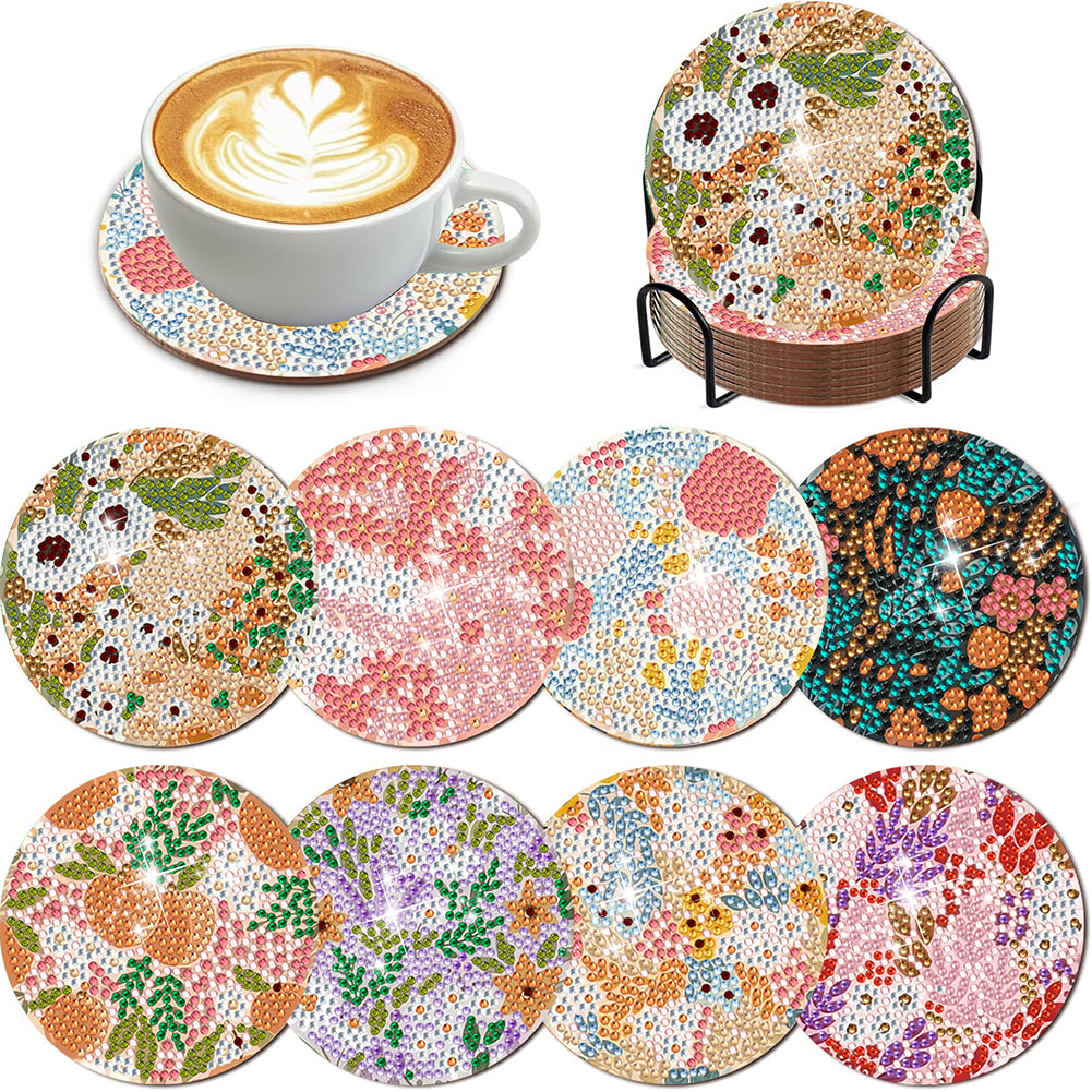 8Pcs Wooden Leaves Diamond Art Coasters 5D DIY Coaster Diamond Dot Kits