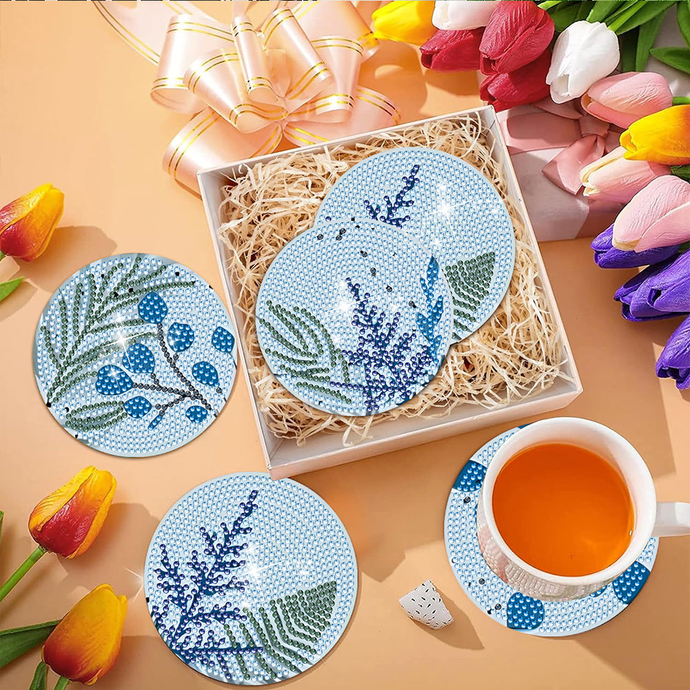 8Pcs Wooden Leaves Diamond Art Coasters 5D DIY Coaster Diamond Dot Kits