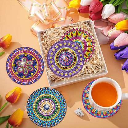 8Pcs Wooden Mandala Diamond Art Coasters 5D DIY Coaster Diamond Dot Kits