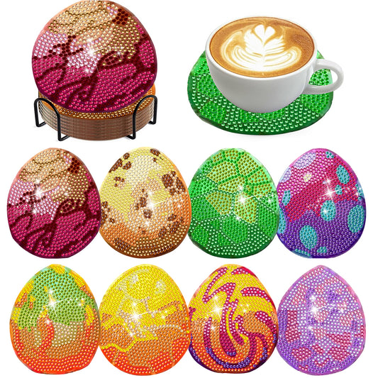 8Pcs Wooden Easter Eggs Diamond Art Coasters DIY Coaster Diamond Dot Kits