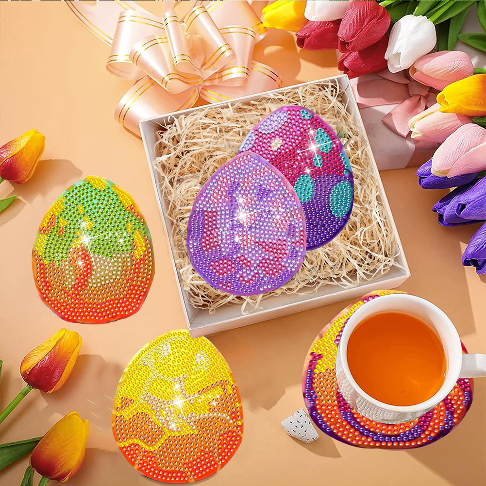 8Pcs Wooden Easter Eggs Diamond Art Coasters DIY Coaster Diamond Dot Kits