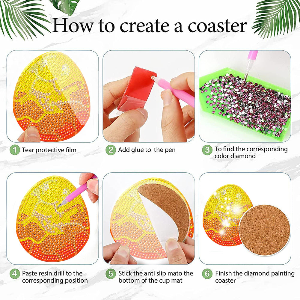 8Pcs Wooden Easter Eggs Diamond Art Coasters DIY Coaster Diamond Dot Kits