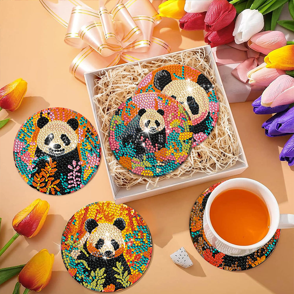 8Pcs Wooden Panda Diamond Art Coasters DIY Coaster Diamond Dot Kits