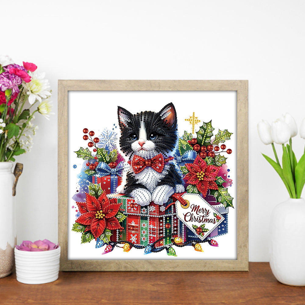 Christmas Cat - Partial Special-Shaped Drill Diamond Painting 30*30CM