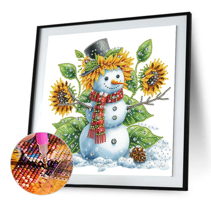 Christmas Sunflower Snowman - Partial Special-Shaped Drill Diamond Painting 30*30CM