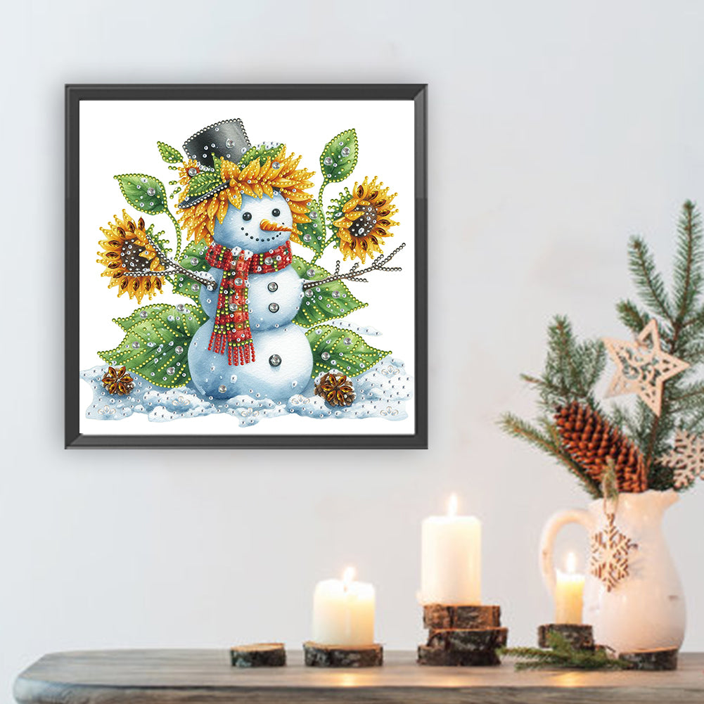 Christmas Sunflower Snowman - Partial Special-Shaped Drill Diamond Painting 30*30CM