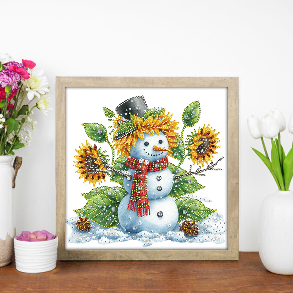 Christmas Sunflower Snowman - Partial Special-Shaped Drill Diamond Painting 30*30CM