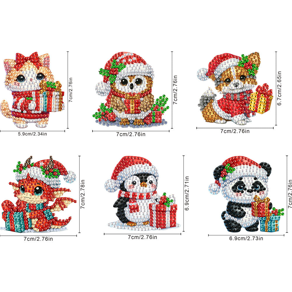 6Pcs Acrylic Christmas Animals Fridge Stickers Diamond Art Magnets Decals