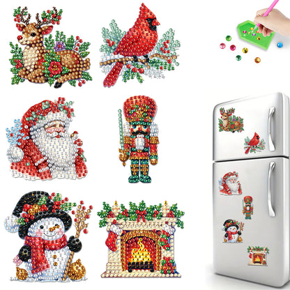 6Pcs Acrylic Christmas Fridge Stickers Diamond Art Magnets Decals for Home Decor