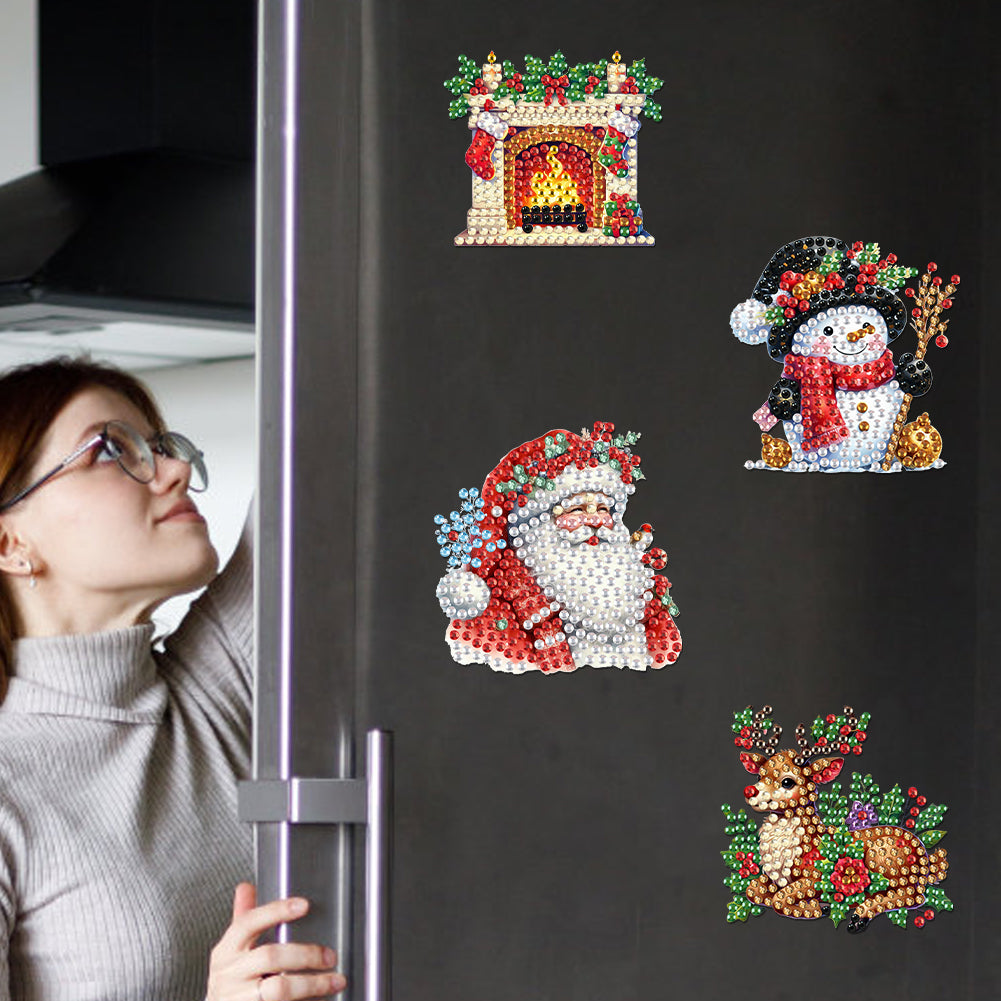 6Pcs Acrylic Christmas Fridge Stickers Diamond Art Magnets Decals for Home Decor