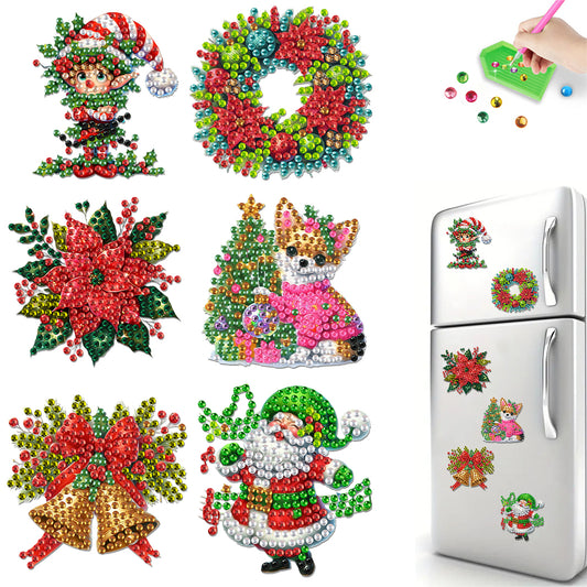 6Pcs Acrylic Christmas Fridge Stickers Diamond Art Magnets Decals for Home Decor